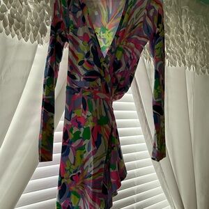 Lilly Pulitzer Purple and Green Long Sleeve Wrap Dress skort.